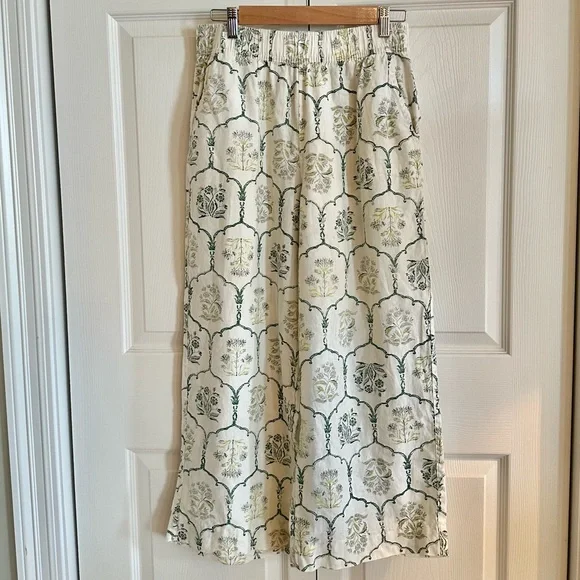 Rachel Zoe Floral Wide-Leg Linen Pants in Cream & Gray Floral Geometric Pattern - Picture 4 of 9